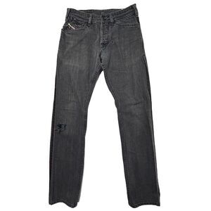 Diesel Kander Jeans Mens 29X32 Straight Black Grey Distressed‎ Stretch